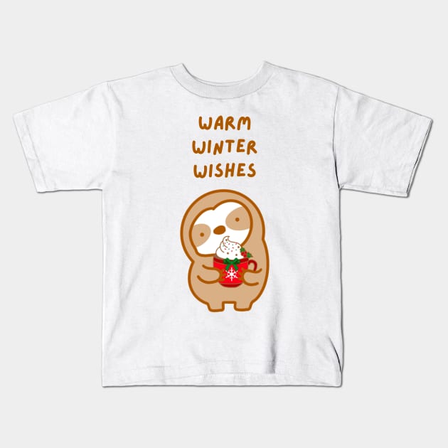 Warm Winter Wishes Hot Cocoa Sloth Kids T-Shirt by theslothinme